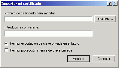 Recuadro de dilogo Importar mi certificado