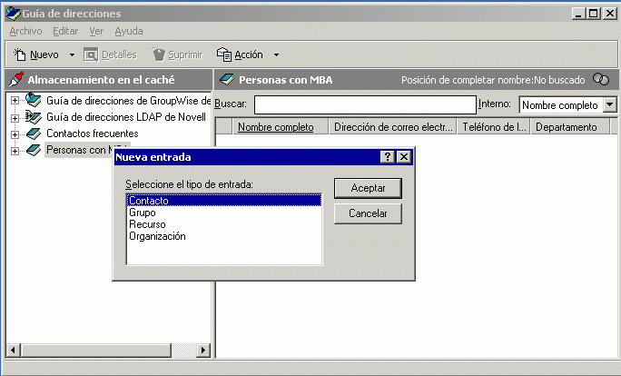 La Gua de direcciones y el recuadro de dilogo Nueva entrada, ambos abiertos