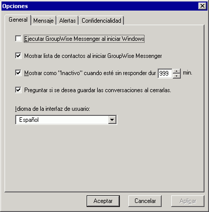 Recuadro de dilogo Opciones con la pestaa General