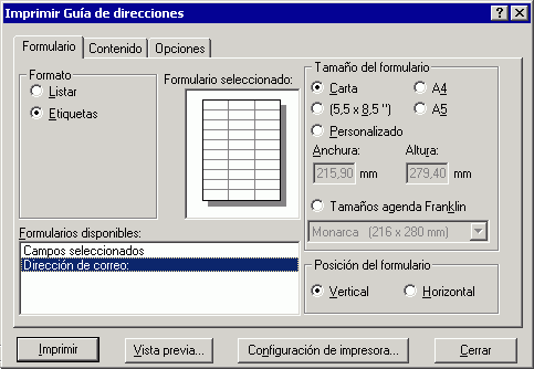 Recuadro de dilogo Imprimir Gua de direcciones