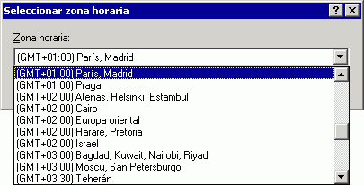 Recuadro de dilogo Seleccionar zona horaria