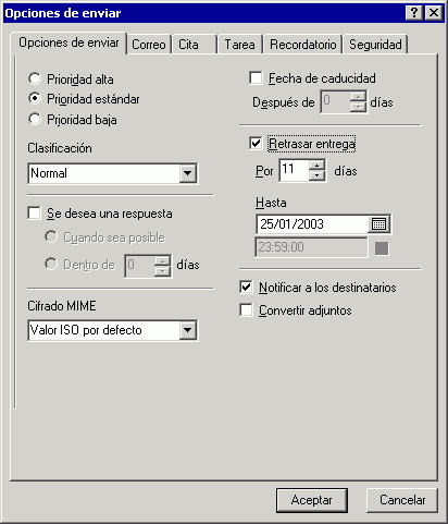 Recuadro de dilogo Opciones de enviar