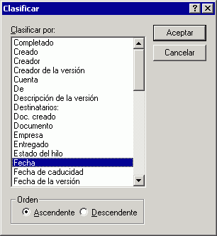Recuadro de dilogo Clasificar