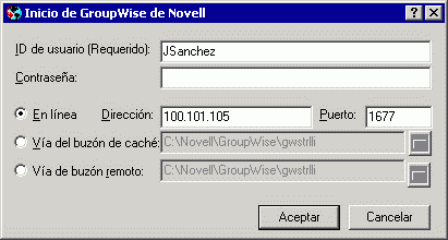 Recuadro de dilogo Inicio de GroupWise