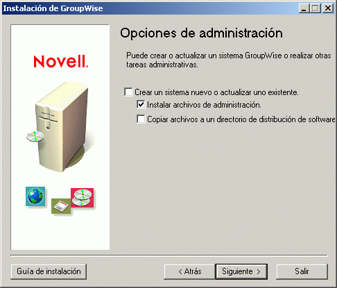 Página Opciones de administración