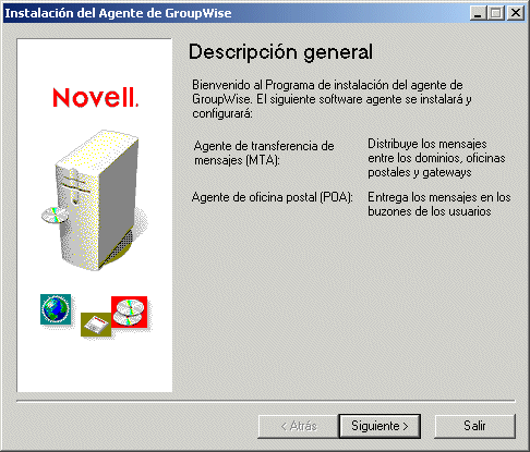 Página Descripción general de la instalación del agente de GroupWise