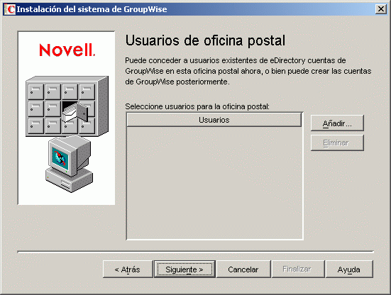 Cuadro de diálogo Usuarios de oficina postal