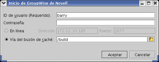 Recuadro de diálogo de entrada al cliente de GroupWise compatible con varias plataformas