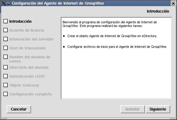 Programa de configuración del Agente de Internet