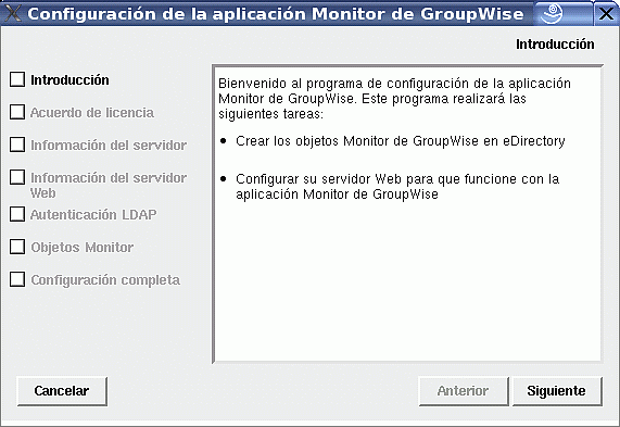 Página de configuración de la aplicación Monitor