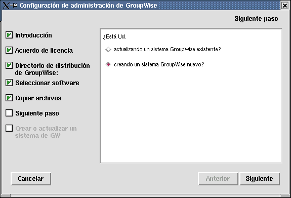 Página Siguiente paso del Asesor de instalación de GroupWise en Linux