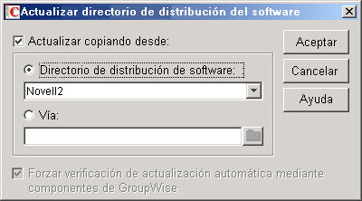 Recuadro de diálogo Actualizar directorio de distribución del software