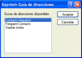 Recuadro de diálogo Suprimir guía de direcciones