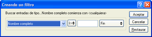 Recuadro de diálogo Creando un filtro