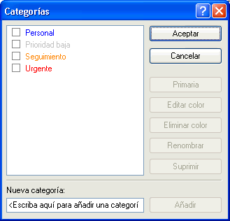 Recuadro de diálogo Categorías