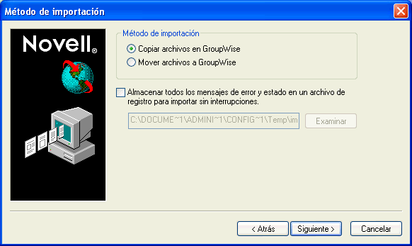 Recuadro de diálogo Método de importación