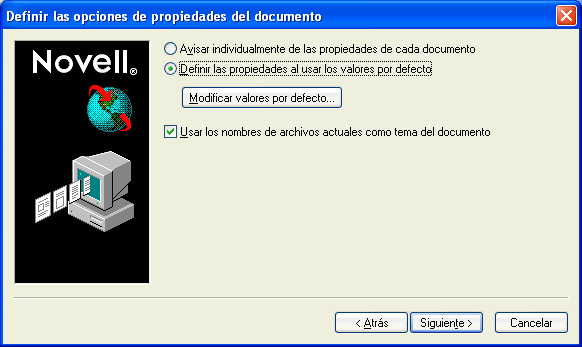 Recuadro de diálogo Definir las opciones de propiedades del documento