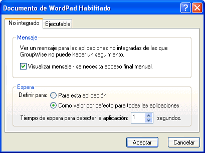 Recuadro de diálogo Documento con la pestaña No integrado abierta