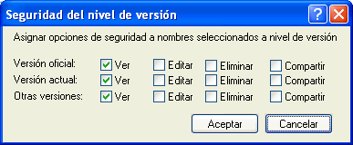 Recuadro de diálogo Seguridad del nivel de versión