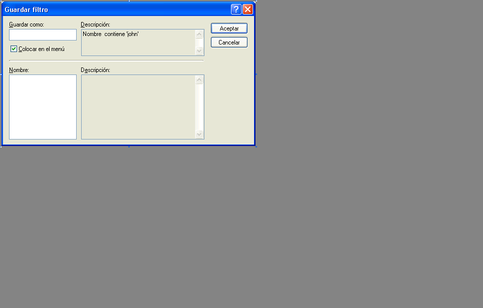Recuadro de diálogo Guardar filtro