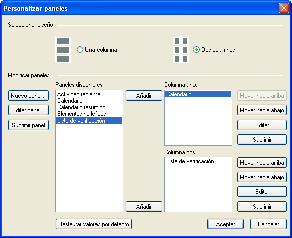 Personalizar paneles