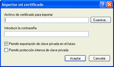 Recuadro de diálogo Importar mi certificado