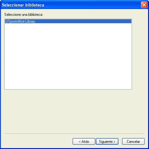 Recuadro de diálogo Seleccionar biblioteca