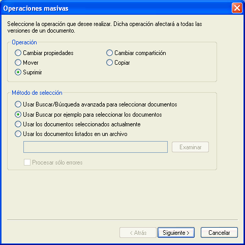 Recuadro de diálogo Operaciones masivas