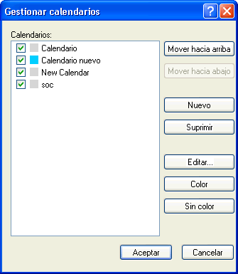 Recuadro de diálogo Gestionar calendarios