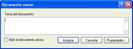 Recuadro de diálogo Documento nuevo