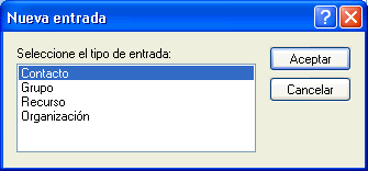 Recuadro de diálogo Nueva entrada abierto