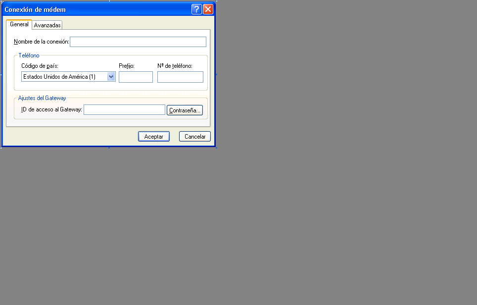 Recuadro de diálogo Conexión de módem con la pestaña General abierta