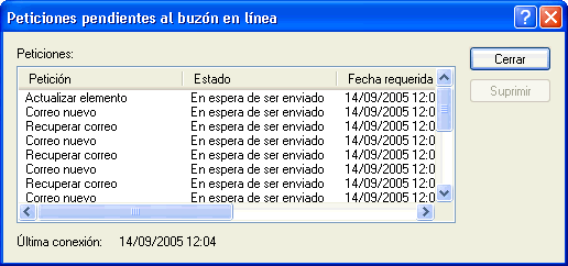 Recuadro de diálogo Peticiones pendientes