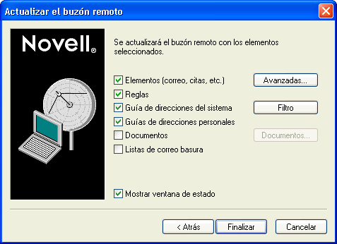 Recuadro de diálogo Enviar/Recuperar