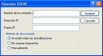 Recuadro de diálogo Conexión TCP/IP