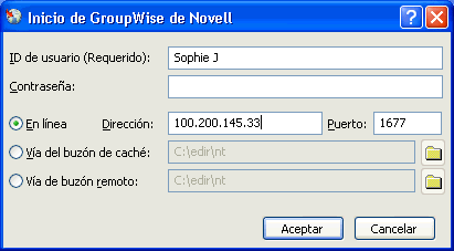 Recuadro de diálogo Inicio de GroupWise