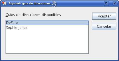 Recuadro de diálogo Suprimir guía de direcciones