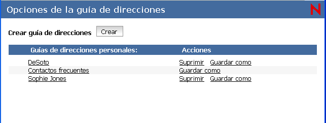 Recuadro de diálogo Opciones de la guía de direcciones