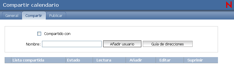 Recuadro de diálogo Compartir calendario