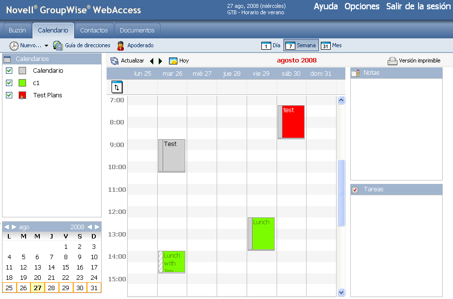 Vista semanal del calendario