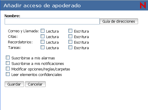 Recuadro de diálogo Opciones de seguridad con la pestaña Acceso del apoderado abierta