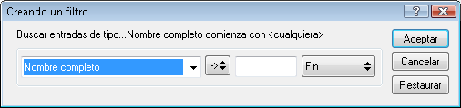 Recuadro de diálogo Creando un filtro