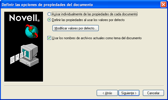 Recuadro de diálogo Definir las opciones de propiedades del documento