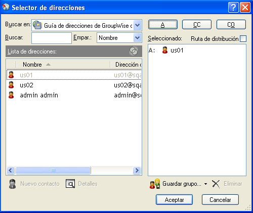 Selector de direcciones con un grupo