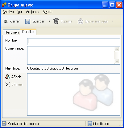 Recuadro de diálogo Grupo nuevo