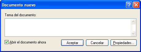 Recuadro de diálogo Documento nuevo