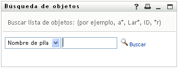 La página de búsqueda de objetos permite especificar criterios de búsqueda