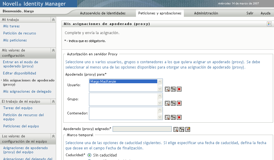 Página Mis asignaciones de apoderado (proxy) 