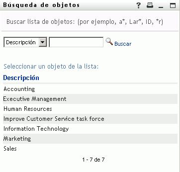 La página Búsqueda de objetos solicita criterios de búsqueda