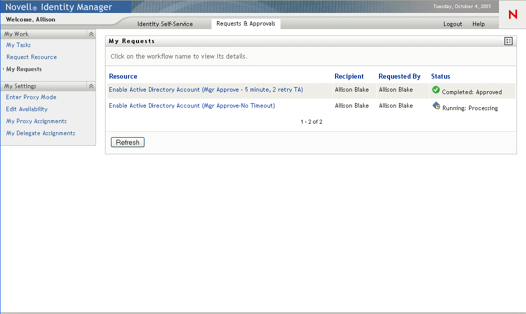 Página Mis peticiones
